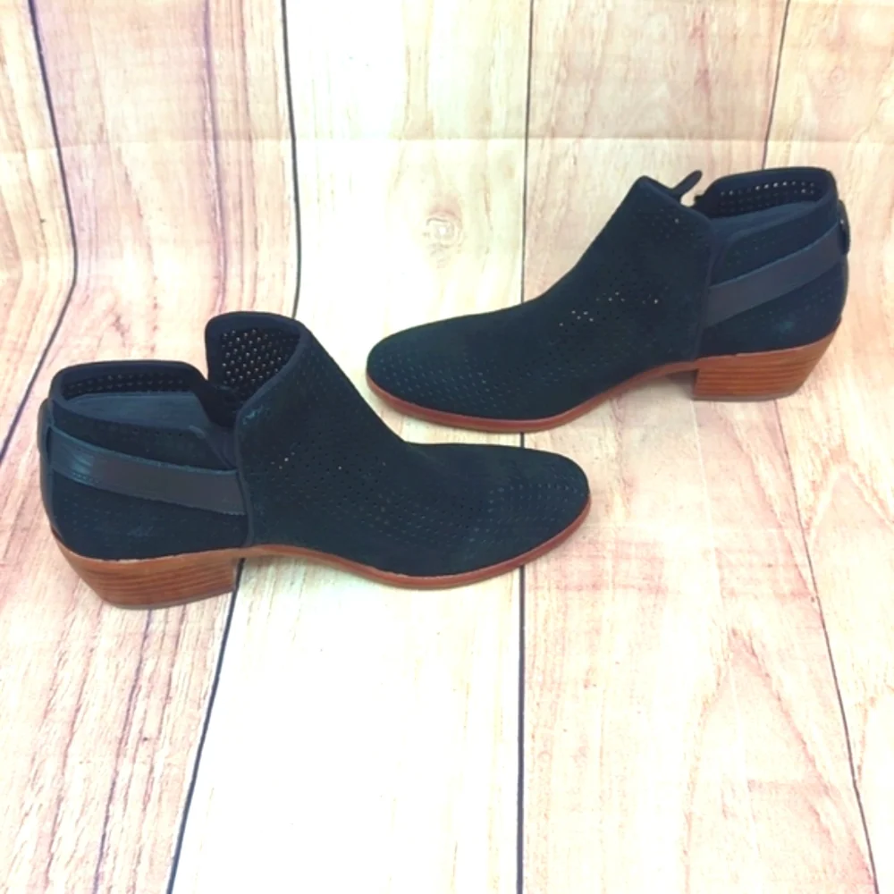 SAM EDELMAN Paula Black Suede Booties Perforated Ankle Boots Slip-On Sz 6